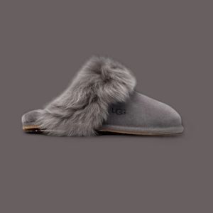 Ugg Scuff Sis Gray Suede Shearling Lined Slide Slippers
